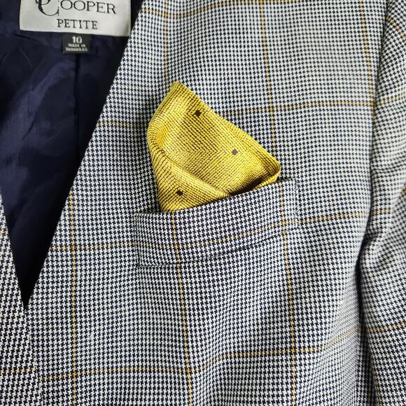 Vintage Stirling Cooper Glen Plaid Blazer Women's 10 Petite Gray Double Breasted - Picture 3 of 12